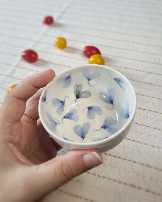 Bol à dips en porcelaine, avec feuilles au vent bleues