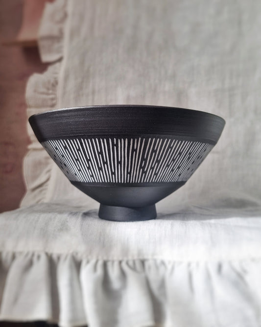 Bol ramen/coupe en porcelaine noire à lignes