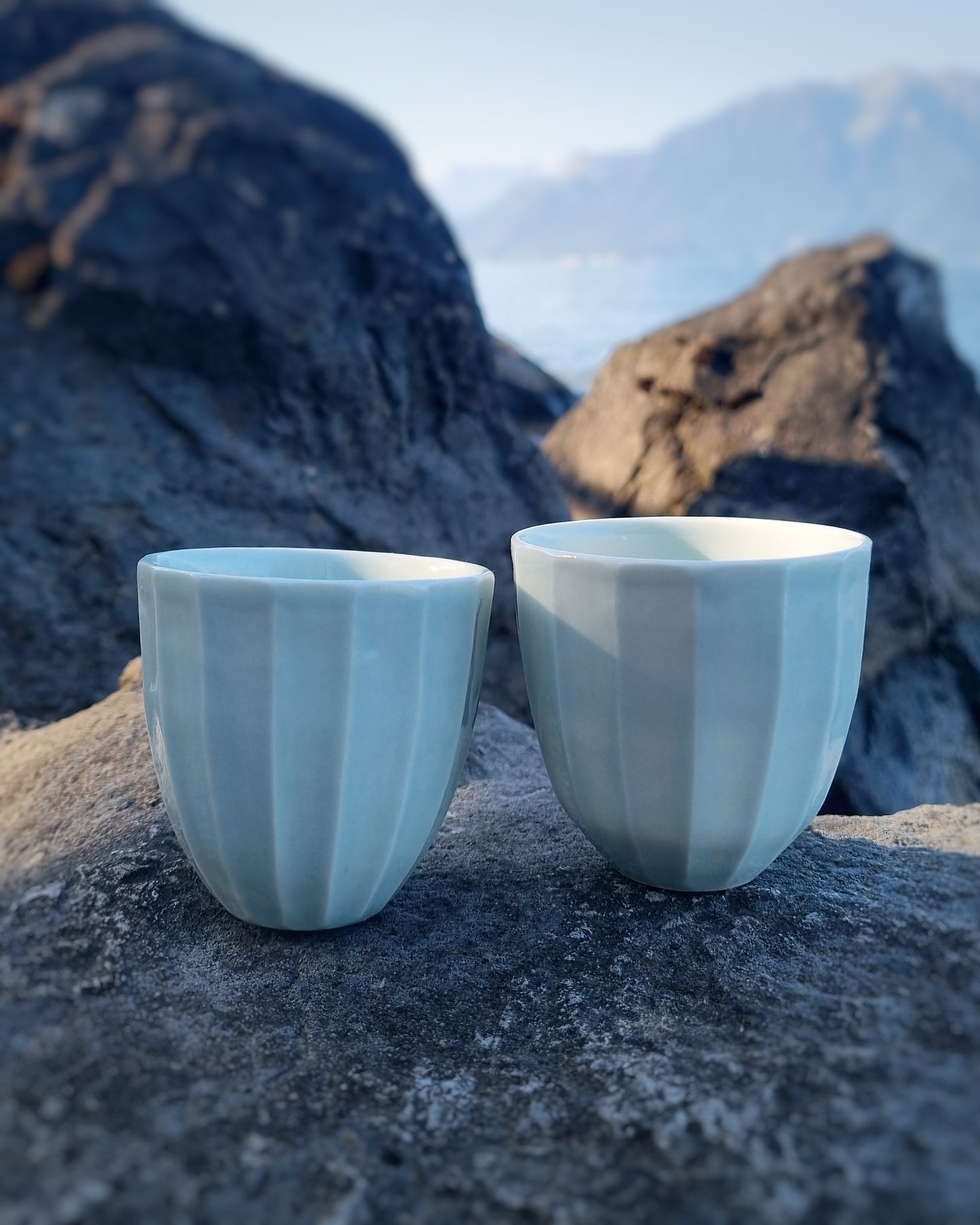 Tasse facettée 125ml bleu céladon
