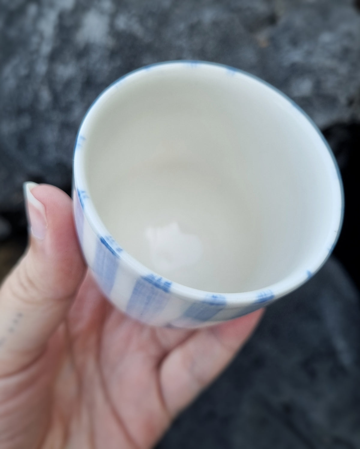 Tasse espresso 100ml, porcelaine blanche, lignes bleu cobalt