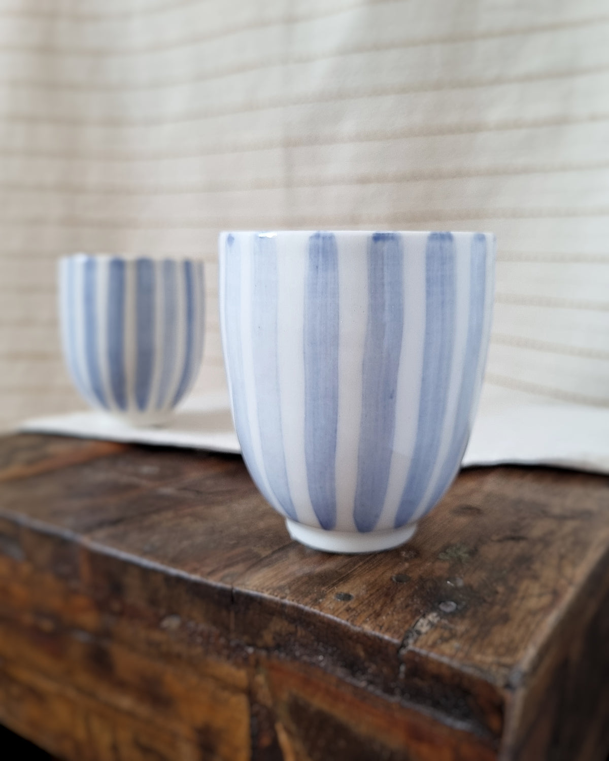 Tasse espresso 100ml, porcelaine blanche, lignes bleu cobalt