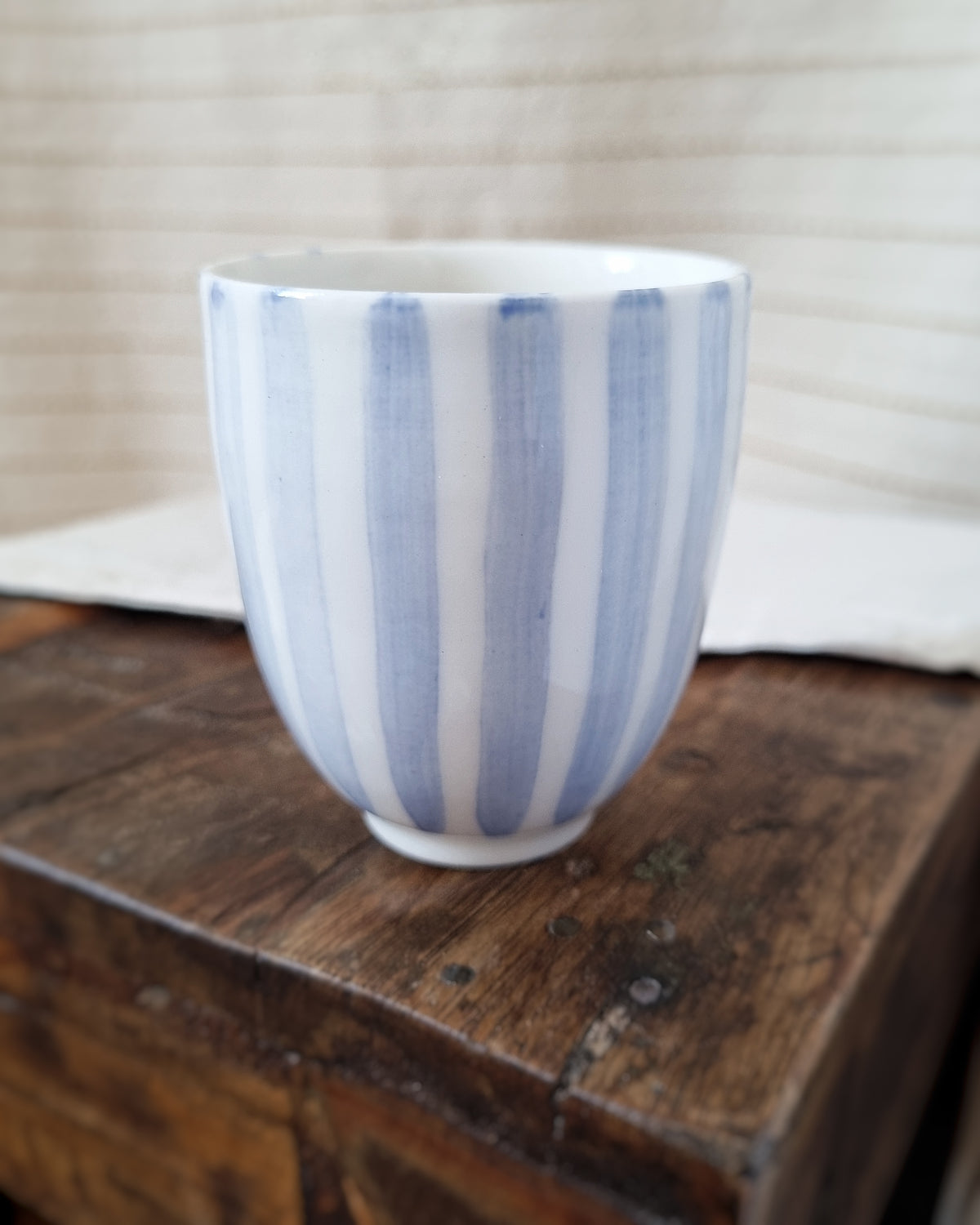 Tasse espresso 100ml, porcelaine blanche, lignes bleu cobalt