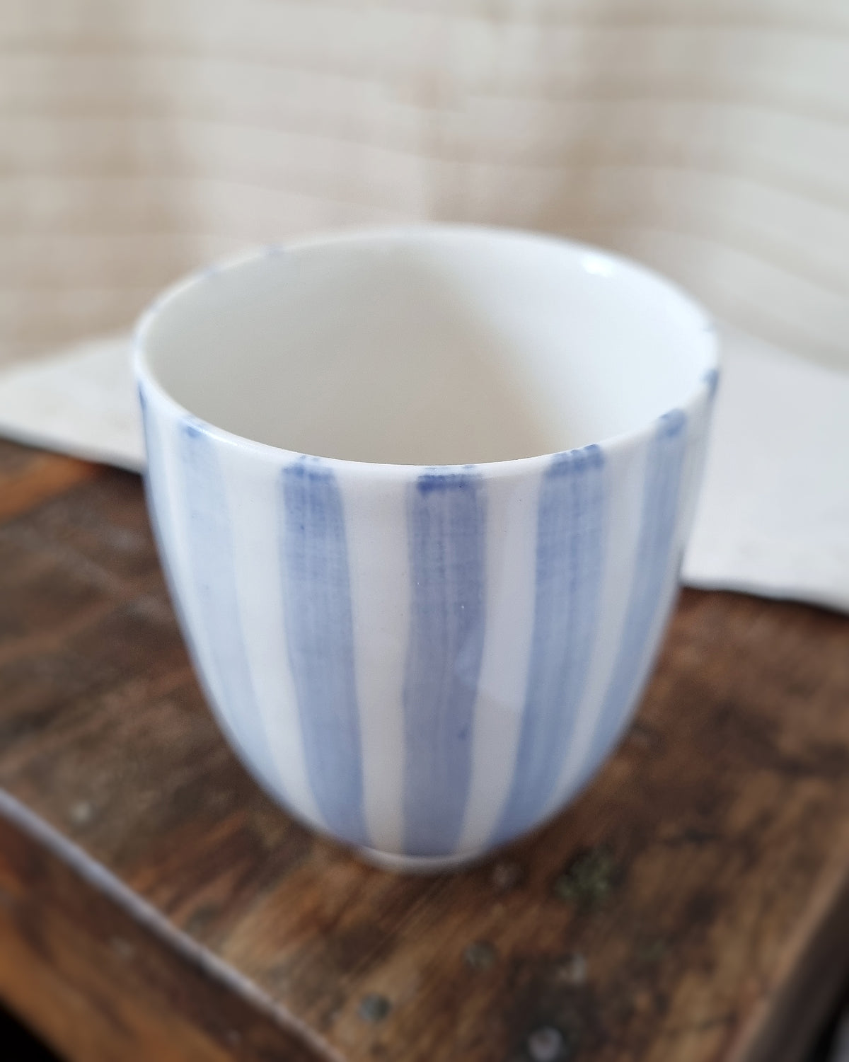 Tasse espresso 100ml, porcelaine blanche, lignes bleu cobalt