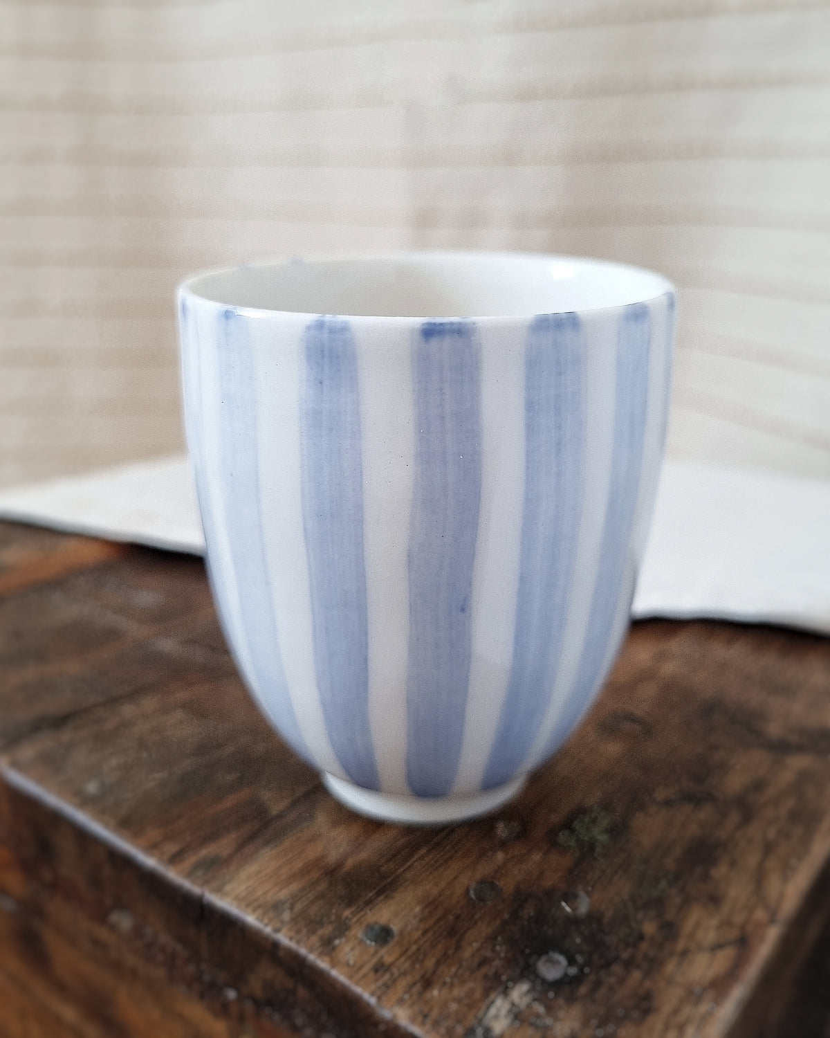 Tasse espresso 100ml, porcelaine blanche, lignes bleu cobalt