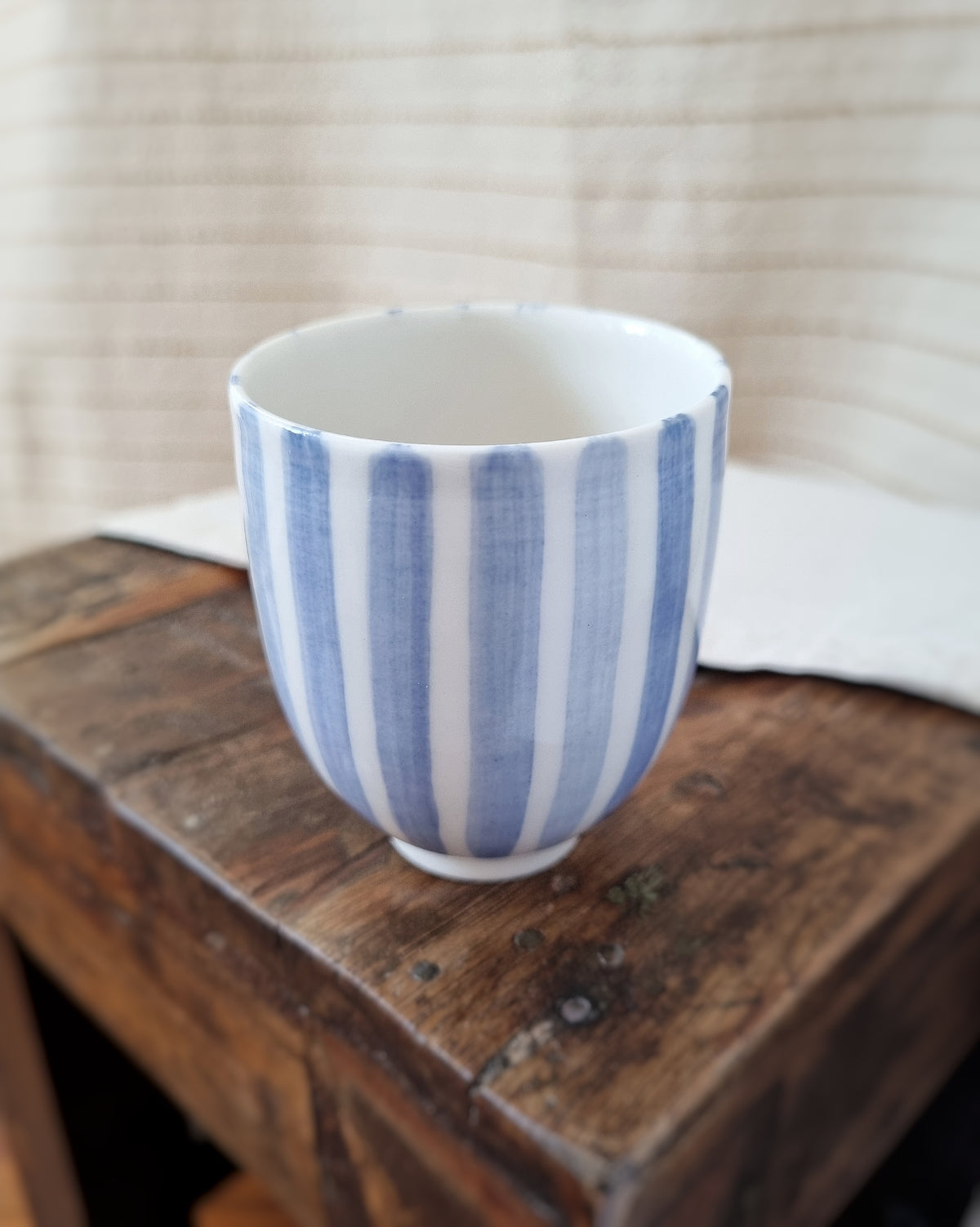 Tasse espresso 100ml, porcelaine blanche, lignes bleu cobalt