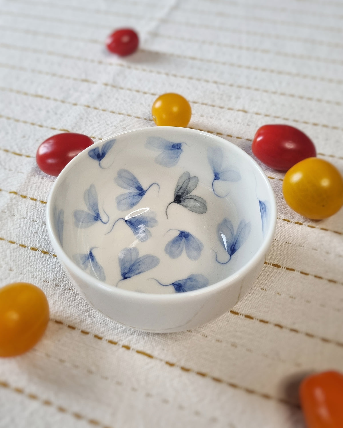 Bol à dips en porcelaine, avec feuilles au vent bleues