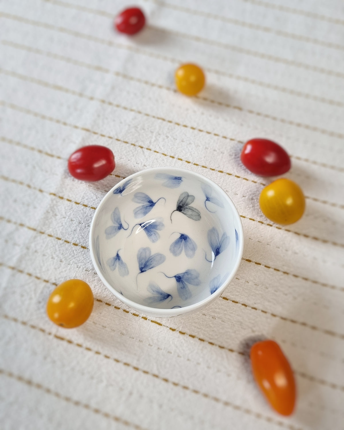 Bol à dips en porcelaine, avec feuilles au vent bleues