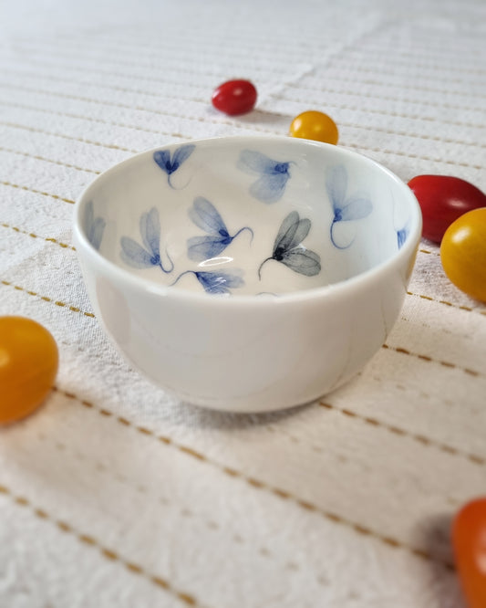 Bol à dips en porcelaine, avec feuilles au vent bleues