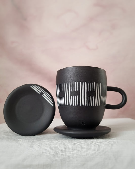 Tasse espresso 100ml en porcelaine noire, avec sous-tasse — A