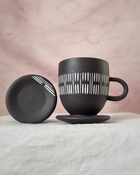 Tasse espresso 100ml en porcelaine noire, avec sous-tasse — B
