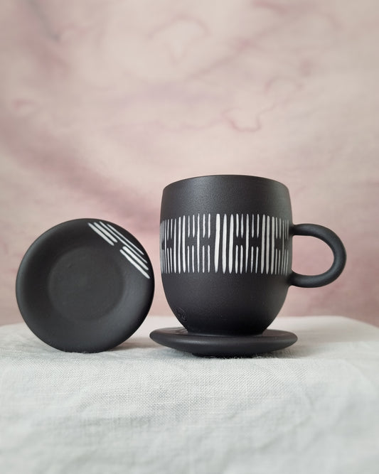 Tasse espresso 100ml en porcelaine noire, avec sous-tasse — C